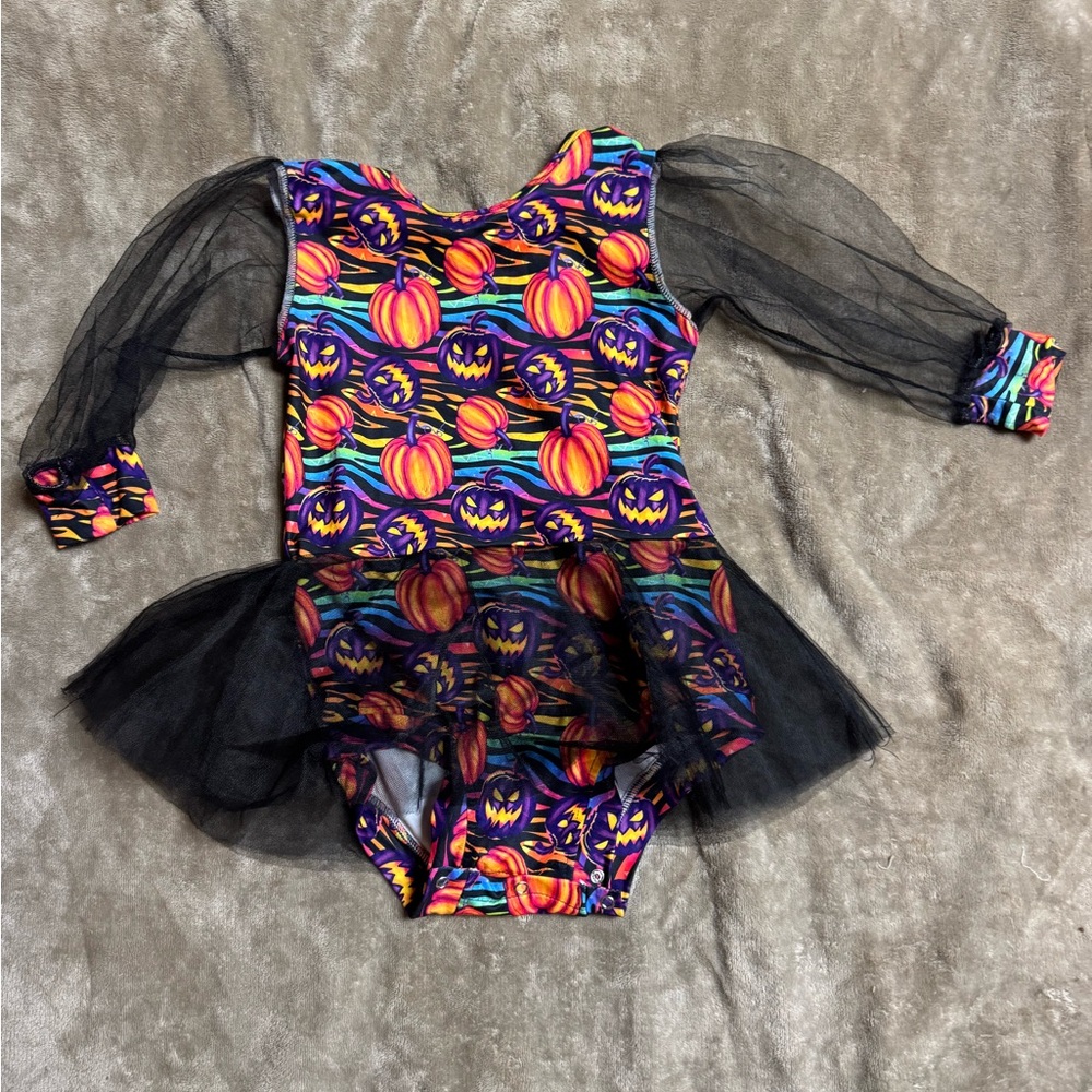 Brand New Halloween Pumpkin Skirted Romper with Tulle Sleeves